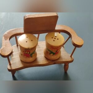 Vintage Rooster Decorated Salt And Pepper Shaker On Bench